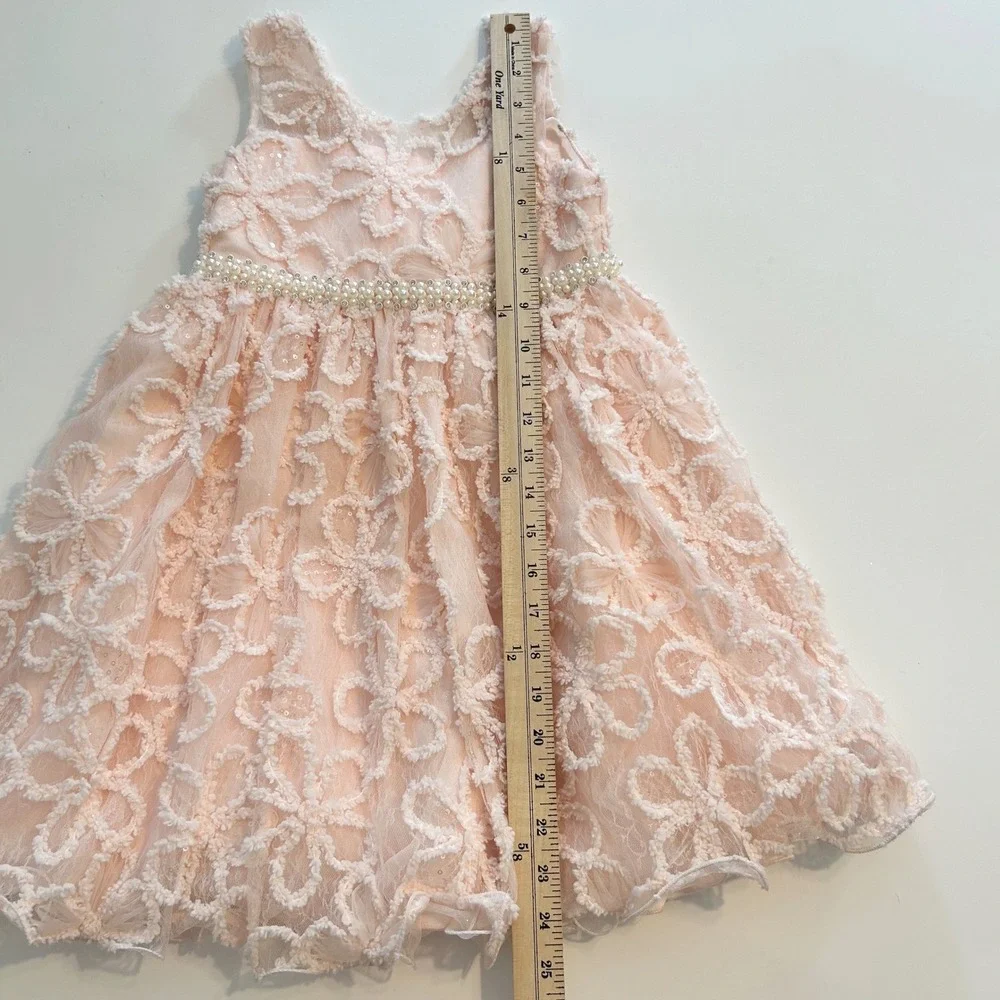 American Princess Pink Floral Pearl Rhinestone Waist Sleeveless Dress‎ 4 Kids